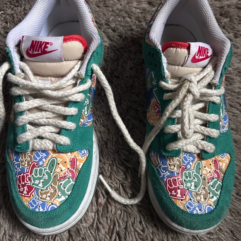 Nike Kids Sneakers with Green and Colorful Graphics